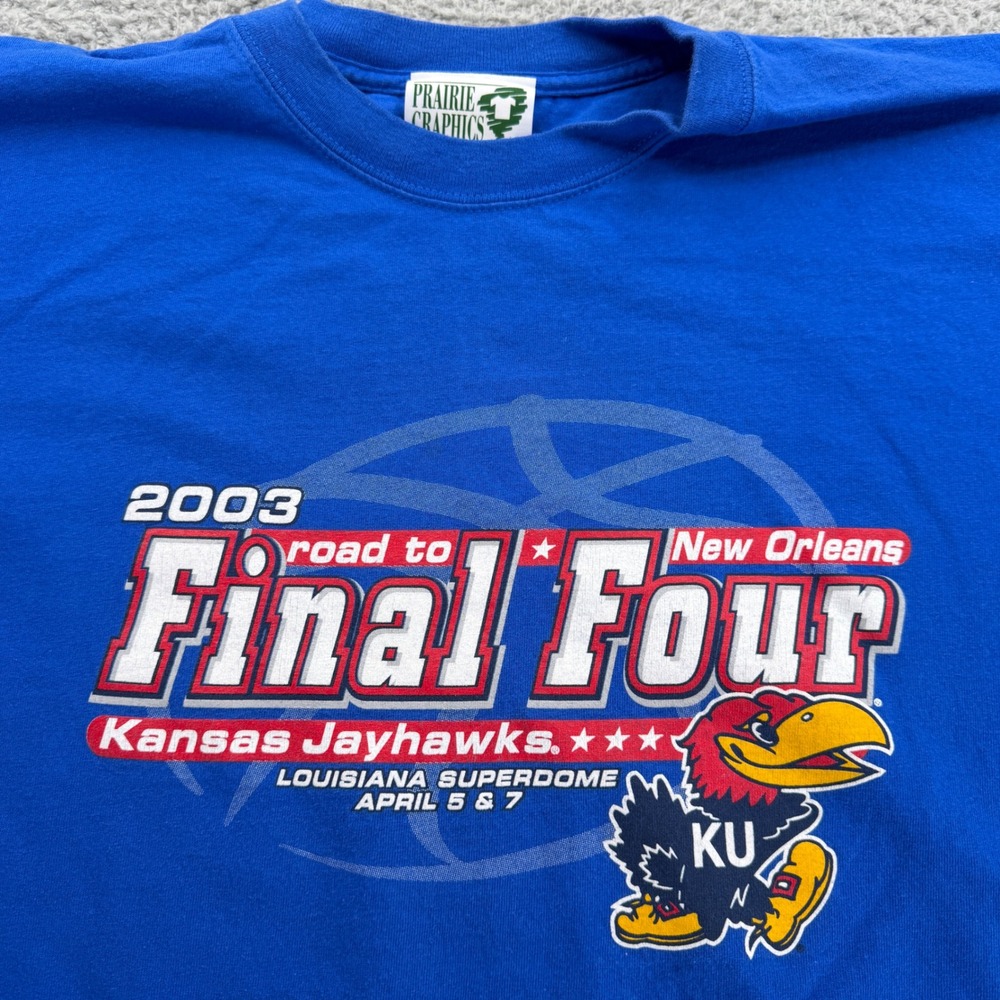 Vintage 2003 Kansas Jayhawks‎ Final Four New Orleans T-Shirt Mens XXL Blue KU